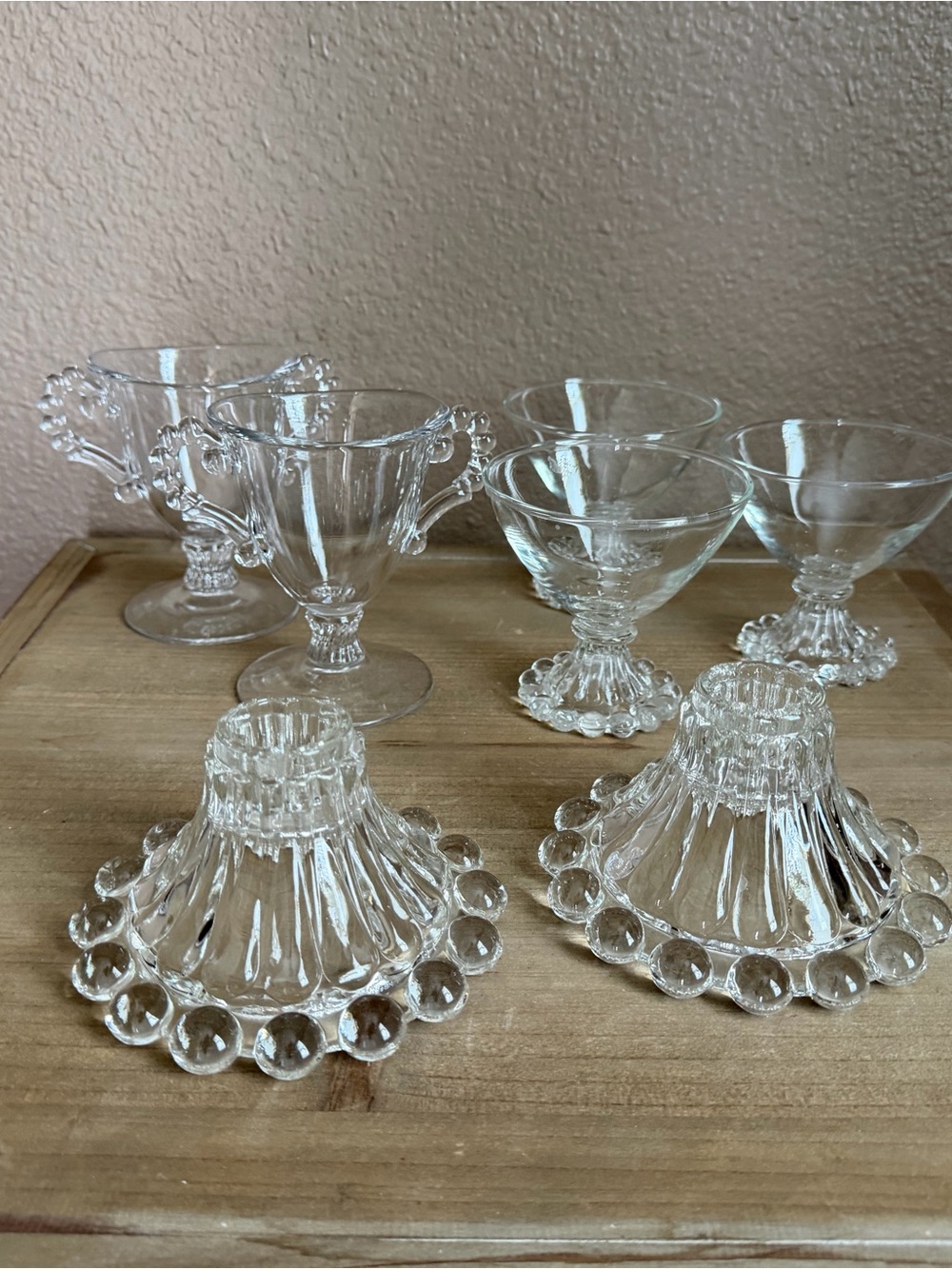 Vintage Clear Glass Dessert Coupe & Candle Holders - Set of 7